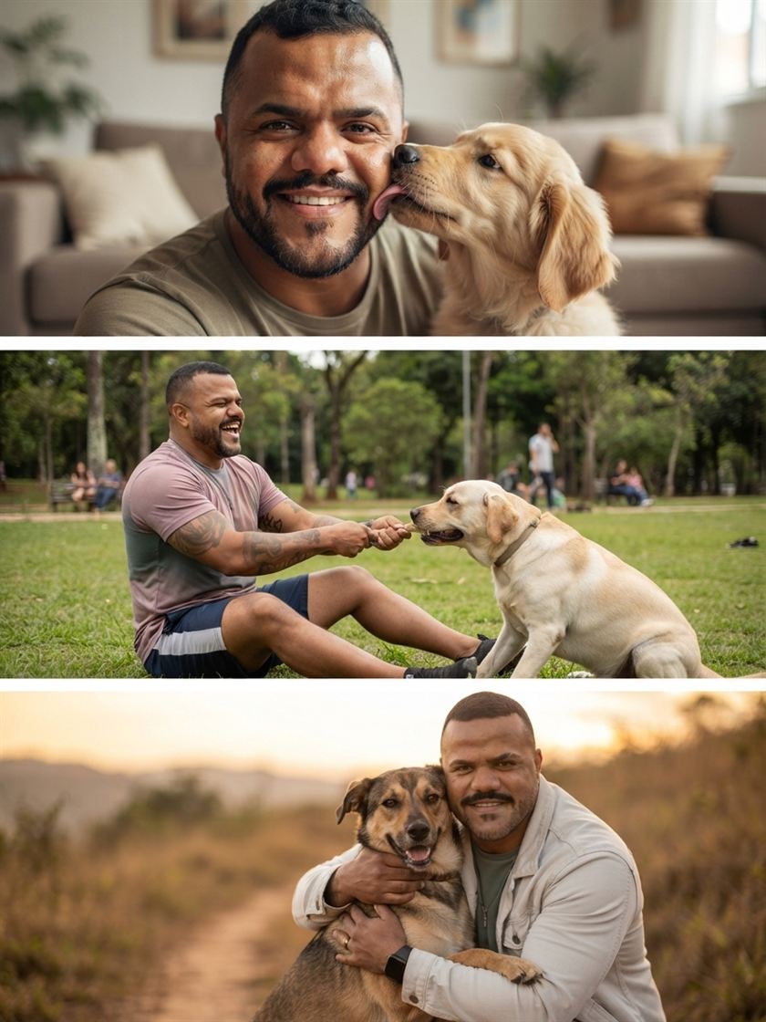 Beto em momentos de passeio com cães